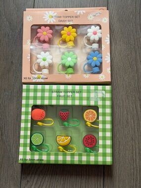 Daisy & Fruit Straw Topper Set - Multi Color
